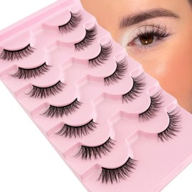 YASNAI Half Lashes Volume Lashes Wispy Cat Eye Look Natural Short Fake Eyelashes 7 Pairs Pack