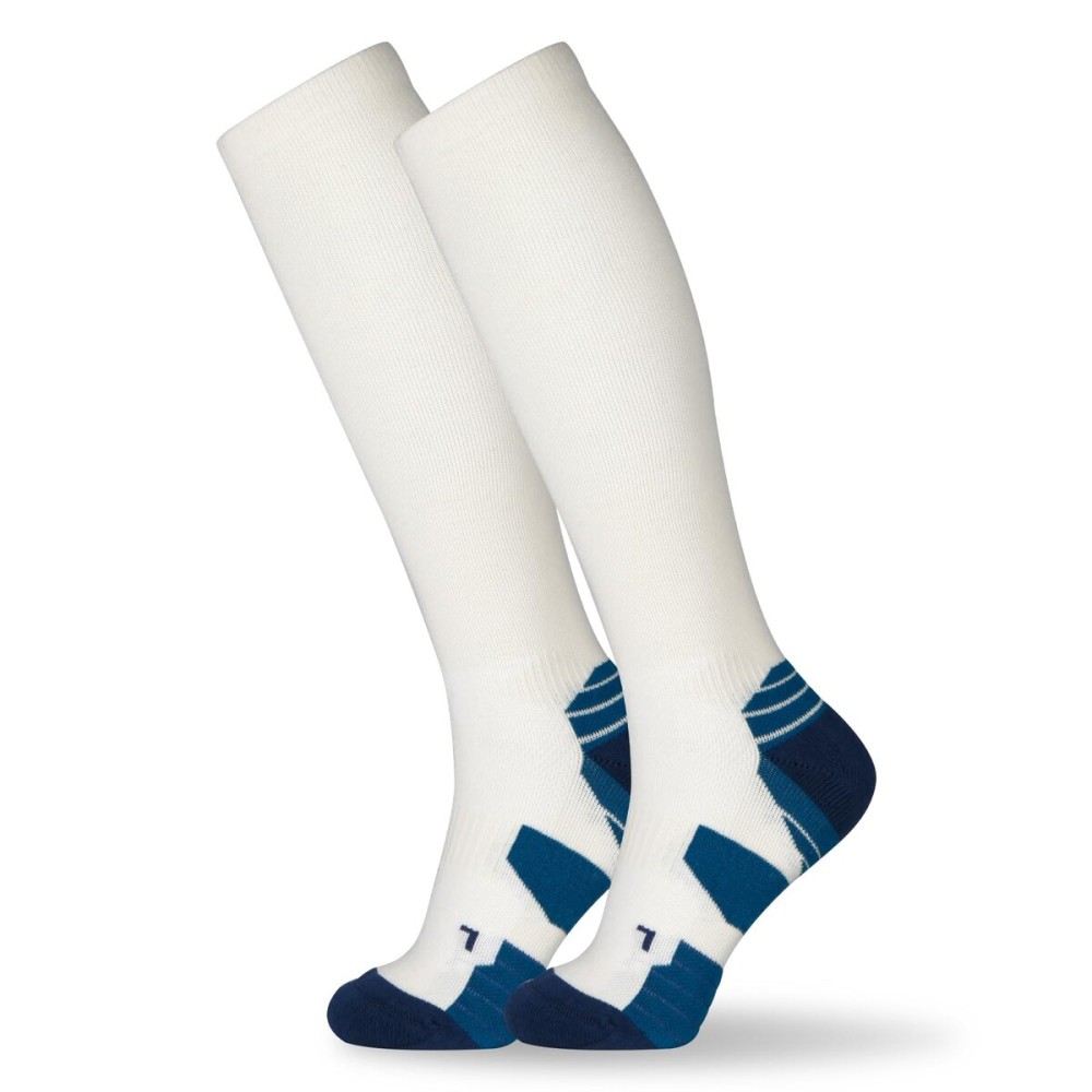 +MD 2 Pairs Compression Socks (15-20mmHg) for Women & Men - Cushion Knee High Socks for Running, Medical, Athletic, Nurses, Travels, Edema, Anti-DVT, Varicose Veins, Shin Splints 2NewWhite 9-11