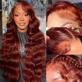 KEKEYY Reddish Brown Lace Front Wigs Pre Plucked 30 Inch 200% Density Body Wave Lace Frontal Wig with Baby Hair, Glueless