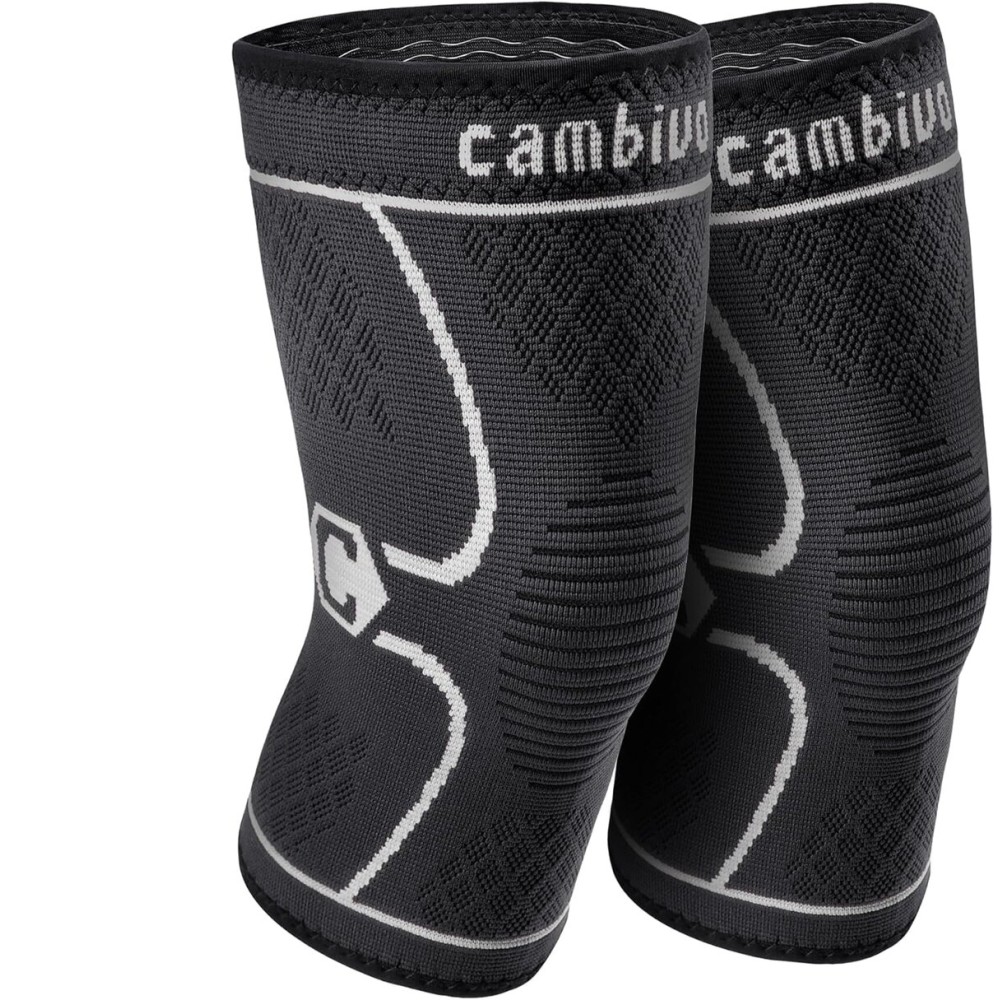CAMBIVO 2 Pack Knee Brace, Knee Compression Sleeve Support for Men and Women, Knee Pads for Running, Hiking, Meniscus Tear, Arthritis,Joint Pain Relief (Gray,Small)