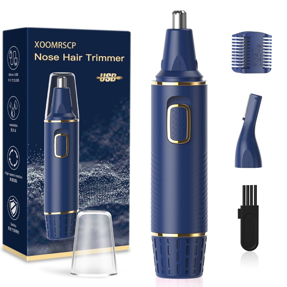 XOOMRSCP Nose Hair Trimmers for MenRechargeable Hair Trimmer 2 in 1 Painless Multifunctional Ear and Nose Hair Trimmer with IPX7 Waterproof Dual Edge Blades (Blue)