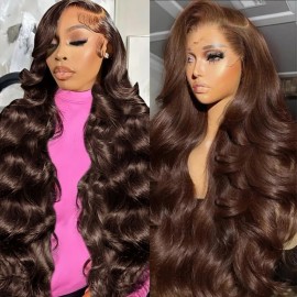 KEKEYY 26 Inch Chocolate Brown Lace Front Wig - 13x4 Body Wave - Pre Plucked with Baby Hair - 200 Density HD Lace Frontal Wig
