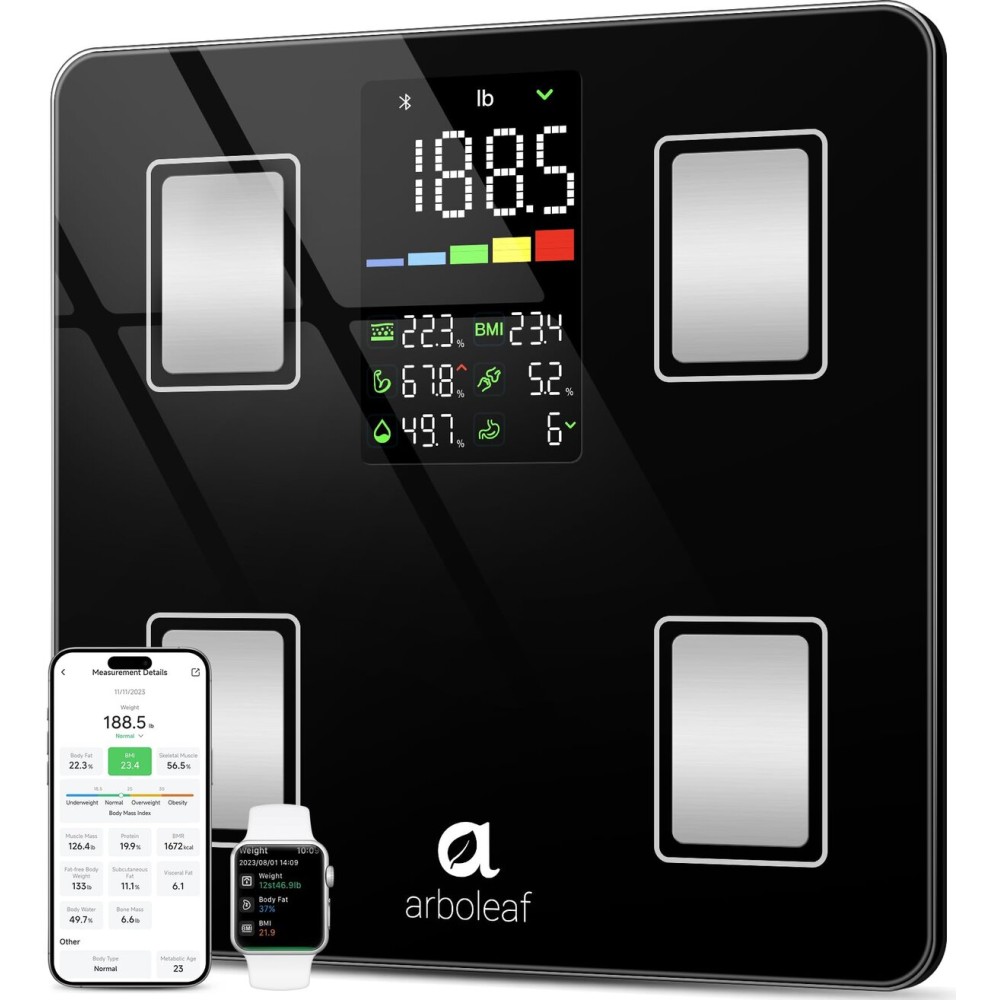 Arboleaf Smart Scale with BMI, Body Fat, Muscle Mass, Digital Bathroom Scale for Body Weight, 14 Body Composition Metrics, Large LED Display, Accurate Weighing Machine, App Sync, 400lbs, 11