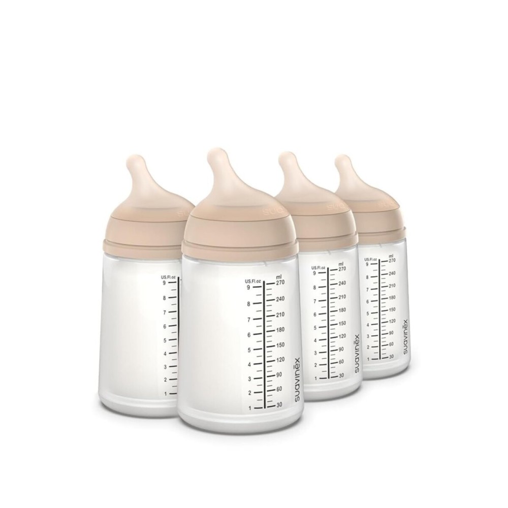 Suavinex Zero Zero Anti Colic Baby Bottle, No 1 Spanish Baby Bottle Brand, Minimizes Bottle Rejection & Nipple Confusion, Perfect for Breastfeeding Babies 4 Pk 9 oz, Light Tone, Medium Flow