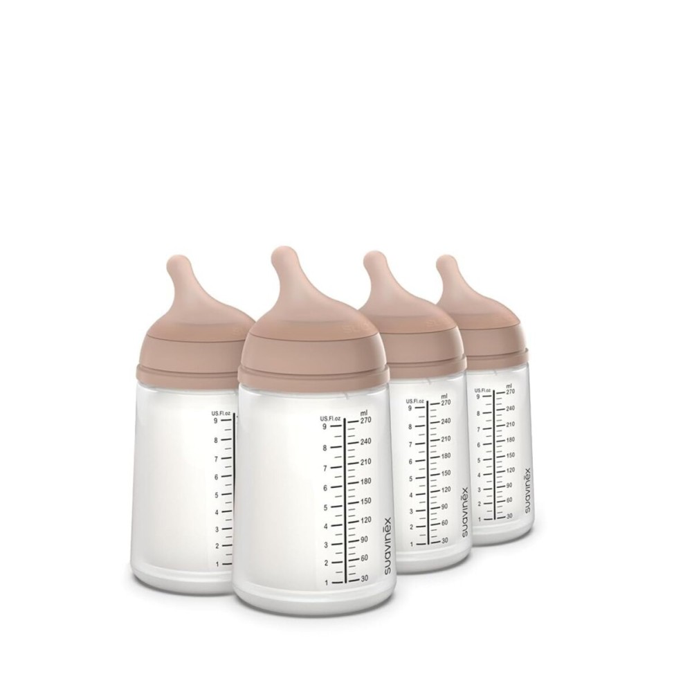 Suavinex Zero Zero Anti Colic Baby Bottle, No 1 Spanish Baby Bottle Brand, Minimizes Bottle Rejection & Nipple Confusion, Perfect for Breastfeeding Babies, 4 PK 9 oz, Medium Tone, Medium Flow