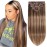 Clip in Hair Extensions Real Human Hair 4.2oz/120g 8pcs Chocolate Brown to Honey Blonde Human Hair Extensions Straight Double Weft Remy Human Hair for Black Women 20 Inch P427