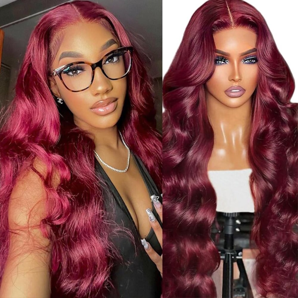 JTMMP 18 Inch 99J Burgundy Lace Front Wigs Human Hair 13x6 Body Wave Lace Front Wigs Human Hair Pre Plucked 99j Burgundy Red Wine Glueless Wigs for Women