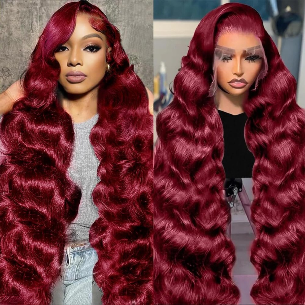 JTMMP 24 Inch 99J Burgundy Lace Front Wigs Human Hair Wine Red Colored Body Wave 13x6 HD Lace Frontal Wigs Human Hair Pre Plucked 200% Density