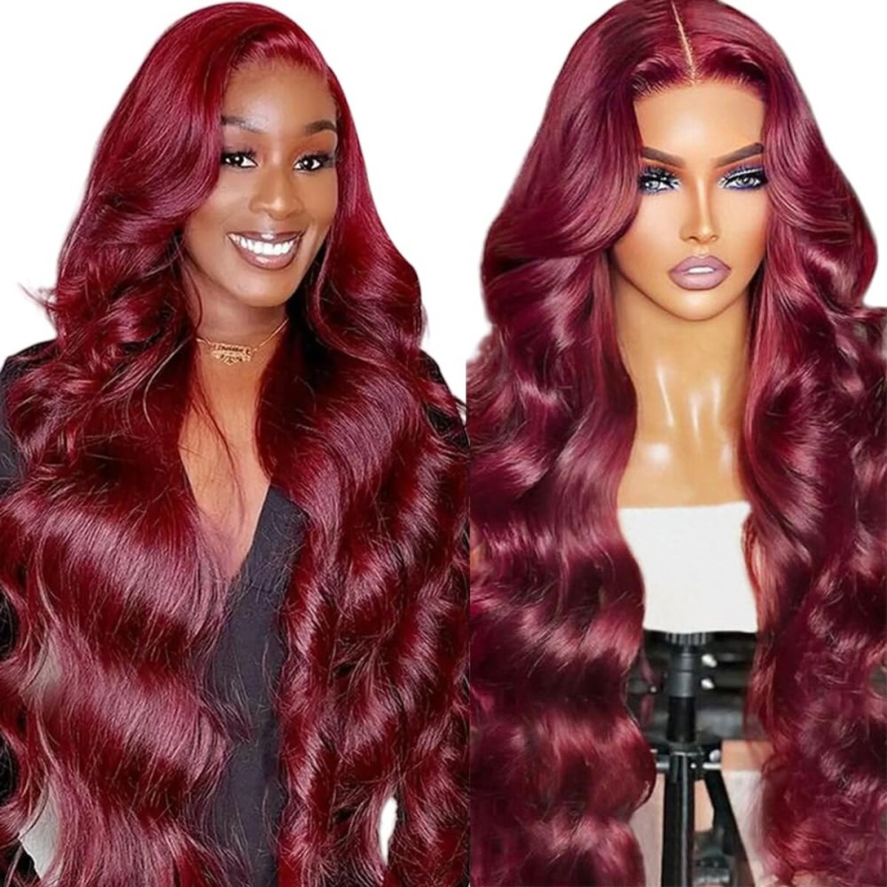 JTMMP 28 Inch 99J Burgundy Lace Front Wigs Human Hair 13X6 Body Wave Lace Front Wigs Human Hair 200% Density HD Transparent Lace Frontal Wigs Human Hair Pre Plucked
