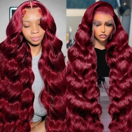 JTMMP 20 Inch 99J Burgundy Lace Front Wigs Human Hair 13x6 Body Wave Lace Front Wigs Human Hair Pre Plucked 99j Burgundy Red Wine Glueless Wigs for Women