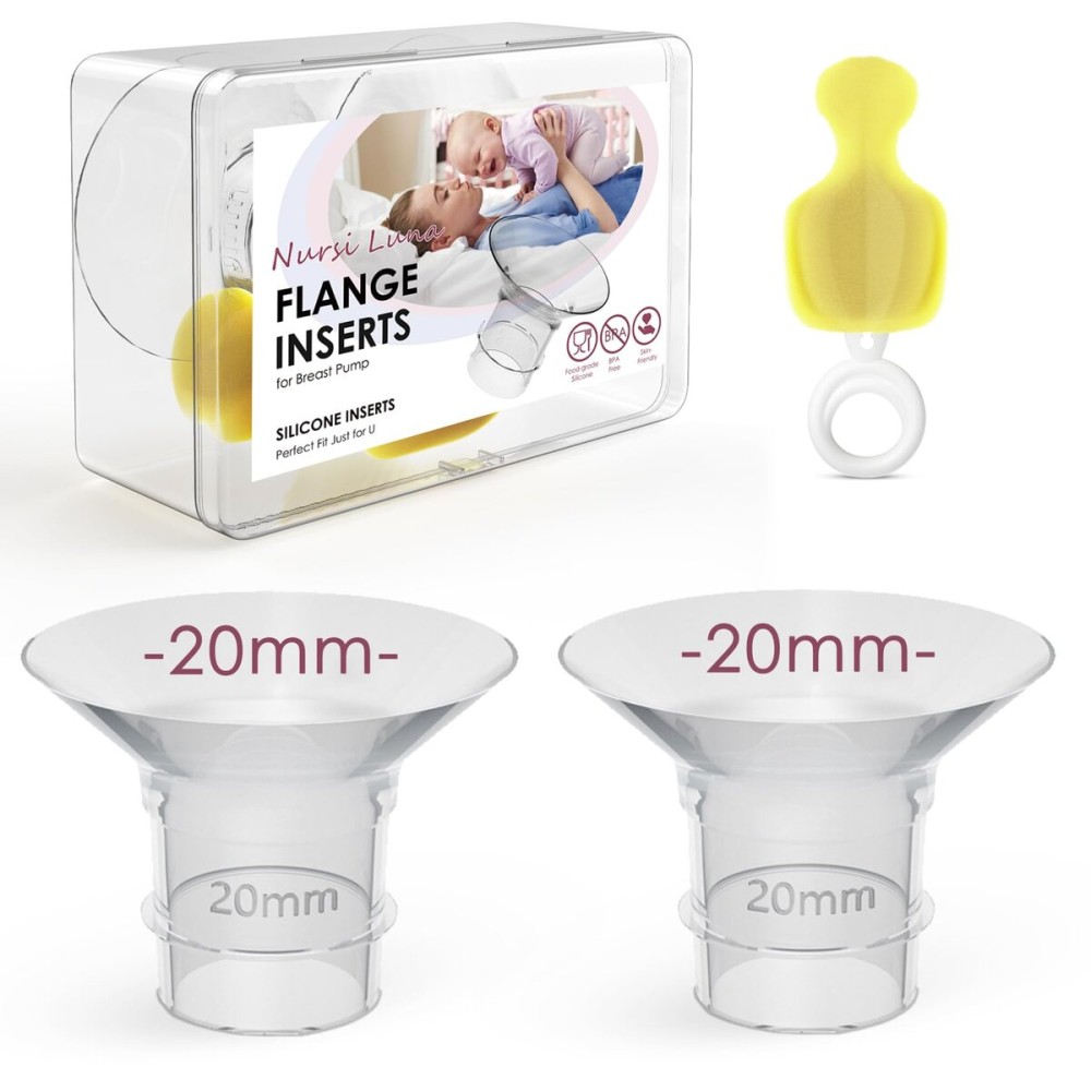 Nursi Luna Flange Inserts 20mm for 24mm Flange/Shield, Flange Sizing Kit Silicone Flange Insert, Reduce 24mm Nipple Tunnel Down to 13mm, Breastfeeding Essentials Kit for New Moms, 2PCS