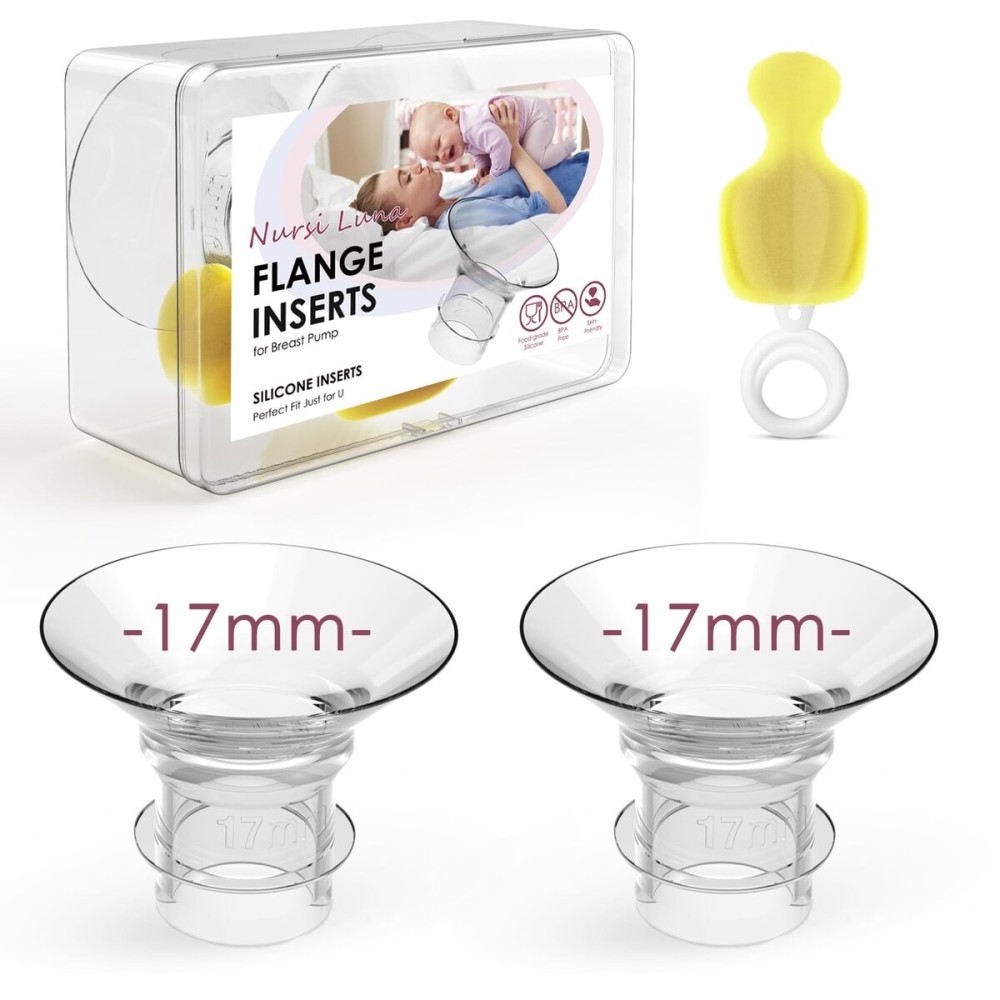 Nursi Luna Flange Inserts 17mm for 24mm Flange/Shield, Flange Sizing Kit Silicone Flange Insert, Reduce 24mm Nipple Tunnel Down to 13mm, Breastfeeding Essentials Kit for New Moms, 2PCS