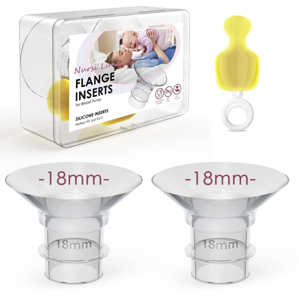 Nursi Luna Flange Inserts 18mm for 24mm Flange/Shield, Flange Sizing Kit Silicone Flange Insert, Reduce 24mm Nipple Tunnel Down to 13mm, Breastfeeding Essentials Kit for New Moms, 2PCS
