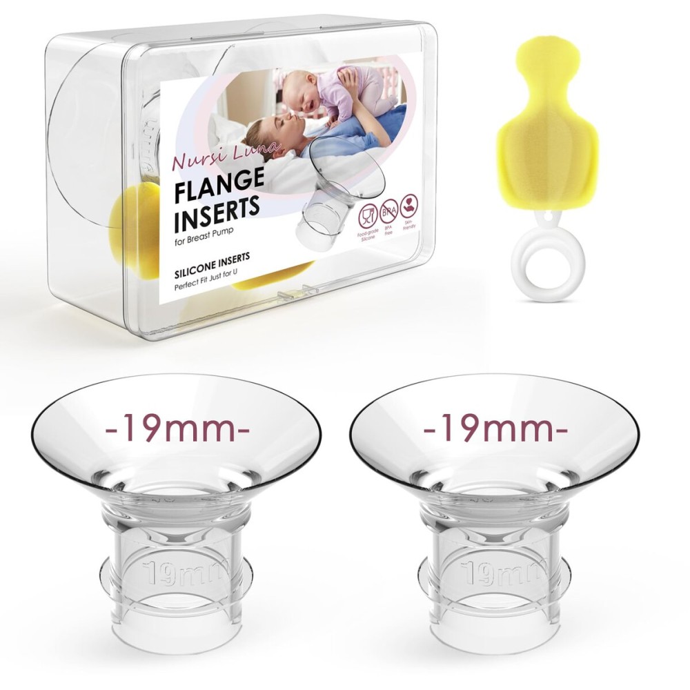 Nursi Luna Flange Inserts 19mm for 24mm Flange/Shield, Flange Sizing Kit Silicone Flange Insert, Reduce 24mm Nipple Tunnel Down to 13mm, Breastfeeding Essentials Kit for New Moms, 2PCS
