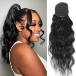 LUMIERE Drawstring Ponytail For Black Women Body Wave Ponytail Extension Human Hair Drawstring Ponytail For Black Women 85g 12A Remy Human Hair Natural Black 12 Inch
