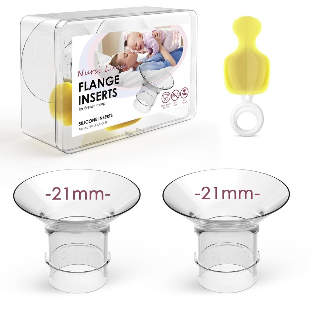 Nursi Luna Flange Inserts 21mm for 24mm Flange/Shield, Flange Sizing Kit Silicone Flange Insert, Reduce 24mm Nipple Tunnel Down to 13mm, Breastfeeding Essentials Kit for New Moms, 2PCS