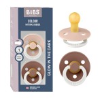 Bibs Colour Night Glow in The Dark Soother 2-Pack, BPA Free Dummy Pacifier, Round Nipple. Natural Rubber Latex, Made in Denmark, Size 1 (0-6 Months), Blush Glow/Woodchuck Glow