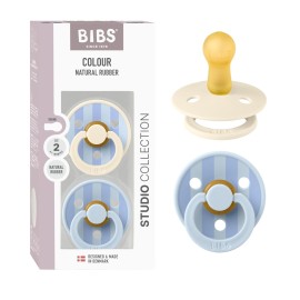 BIBS Pacifiers - Studio 2 Pack | Round Nipple Baby Pacifier | BPA Free Natural Rubber Latex Soother | Made in Denmark | Size 6+ Months | Block Baby Blue Dusty Blue