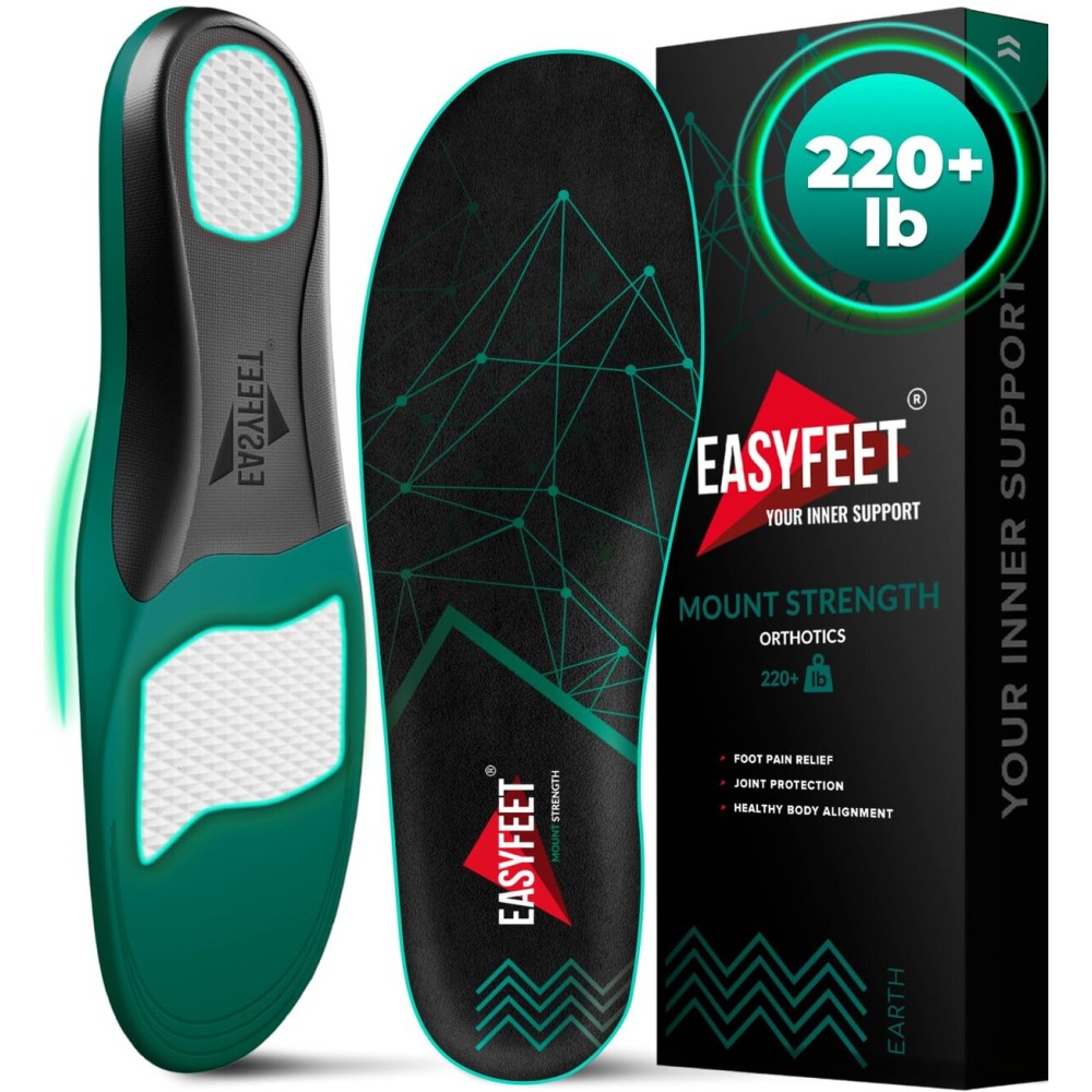 220+ lbs Plantar Fasciitis High Arch Support Insoles Men Women - Flat Feet Orthotic Inserts Standing All Day - Work Boot Shoe Insoles - Shoe Sole Flat Foot Heavy Men