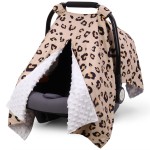 Rquite Car Seat Cover Baby, Carseat Covers for Boy Girl, Minky Infant Car Seat Cover Winter, Peekaboo Opening Car Seat Canopy, Multiuse Baby Carrier, Stroller, Nursing Cover, Minky Blanket, Leopard