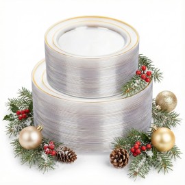 I00000 102 Pcs Clear Gold Plastic Plates - Disposable Party Plates, Gold Disposable Include 51 Dinner Plates and 51 Dessert Plates, Plastic Plates for Party, Holiday, Wedding & Birthday
