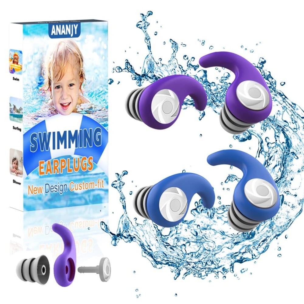 Waterproof Swimming Ear Plugs for Kids - 2 Pairs of Reusable Soft Silicone Swim Earplugs,Ear Protection for Children (4-12 Years Old) - Ideal for Surfing, Diving, Pool, Showering, and Water Sports