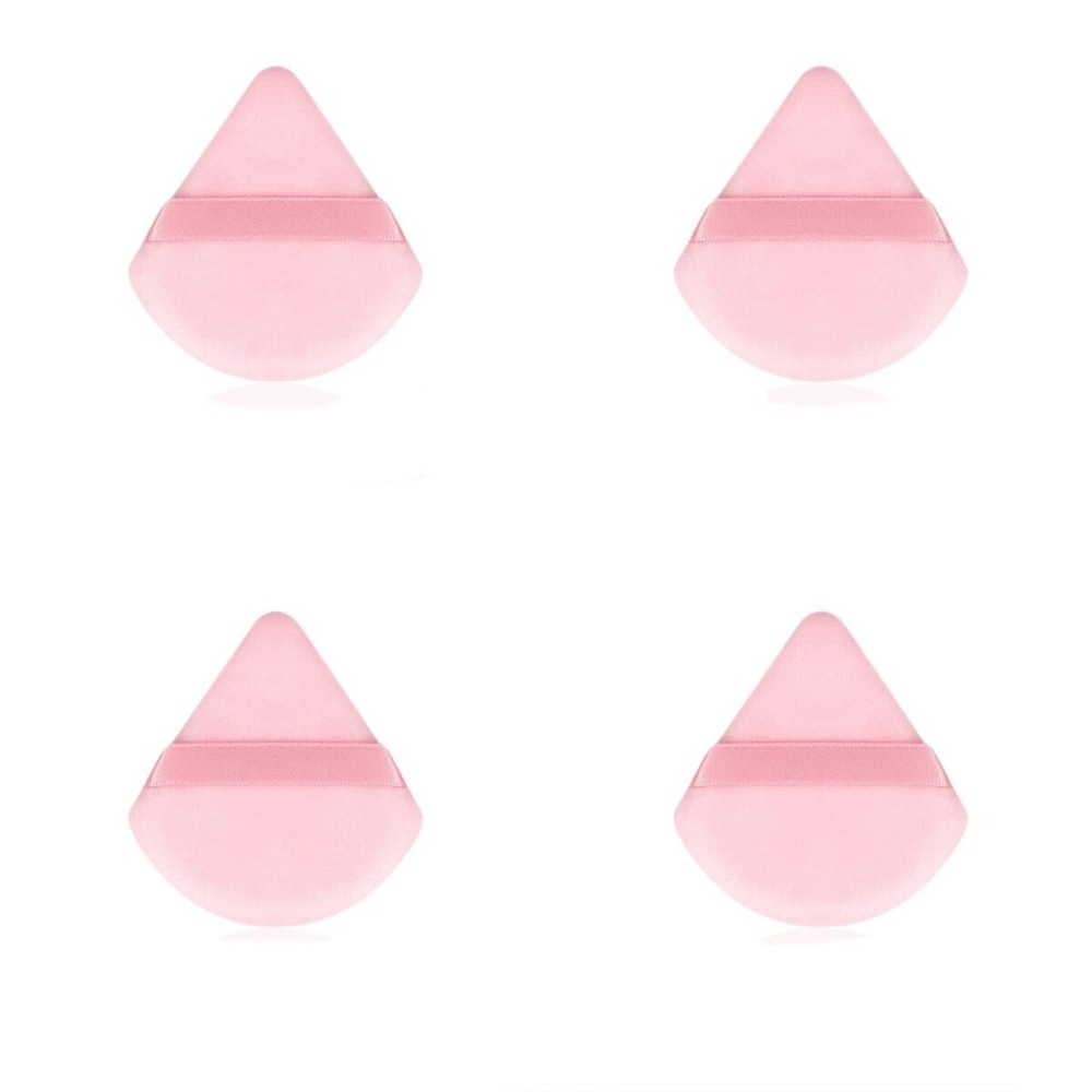 4 facial soft triangle puffs, wet and dry makeup tools, used for powder, mineral powder, body powder, foundation make-up, washable powder puffs (Pink)