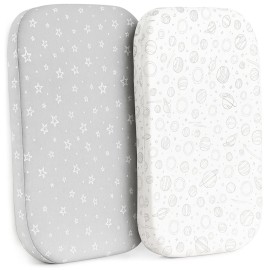 Bassinet Sheets Boy - 2-Pack Soft Fitted Bassinet Sheets, Organic Cotton, Breathable & Cozy, Fits 32x16x4 Inch Rectangle, Oval & Hourglass Mattresses (Grey)