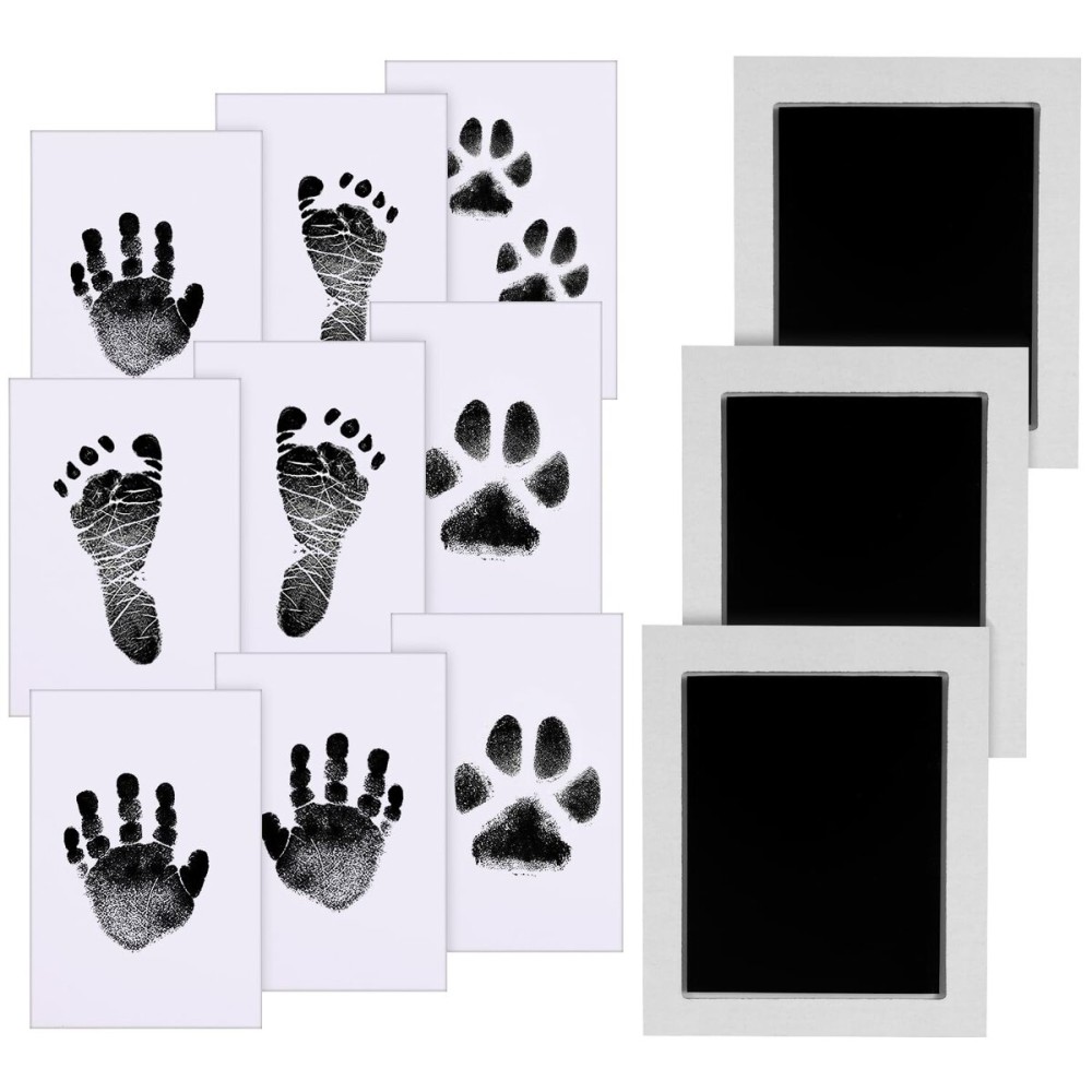 Zemiu Baby Handprint and Footprint L Standard Size 3.93 * 3.2, 3 Pcs Baby Handprint Ink Pads with Clean-Touch & 9 Imprint Cards Safe for Keepsake,Pet Paw Print-Black