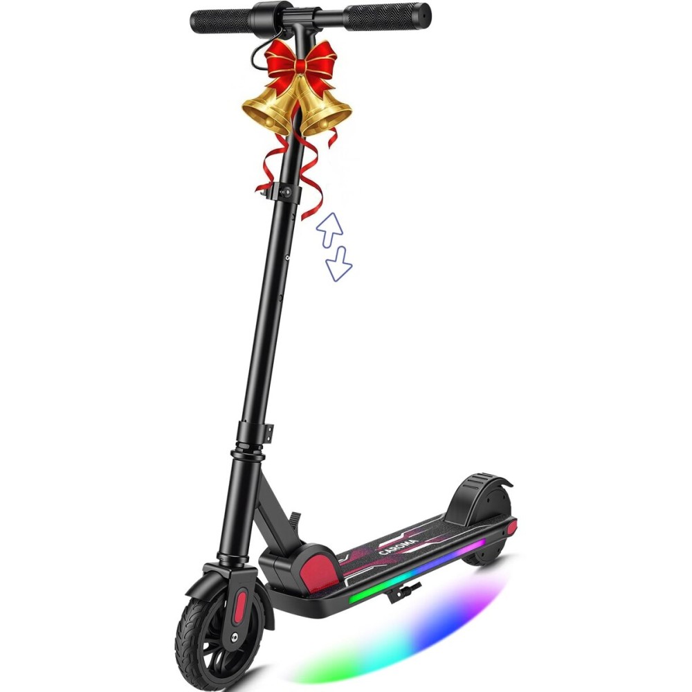 Caroma Electric Scooter for Kids Ages 10-14,150W Motor&10 Mph,80 Mins Ride Time, Adjustable Height & Speed, LED Display&Colorful Lights, Kids Electric Scooter, Ideal Gifts for Kids(BlackRed)