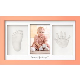KeaBabies Baby Hand and Footprint Kit - Clay Handprint Keepsake Frame, Newborn Nursery Picture Frame, Personalized New Mom Gifts for Baby First Christmas Shower (Salmon)