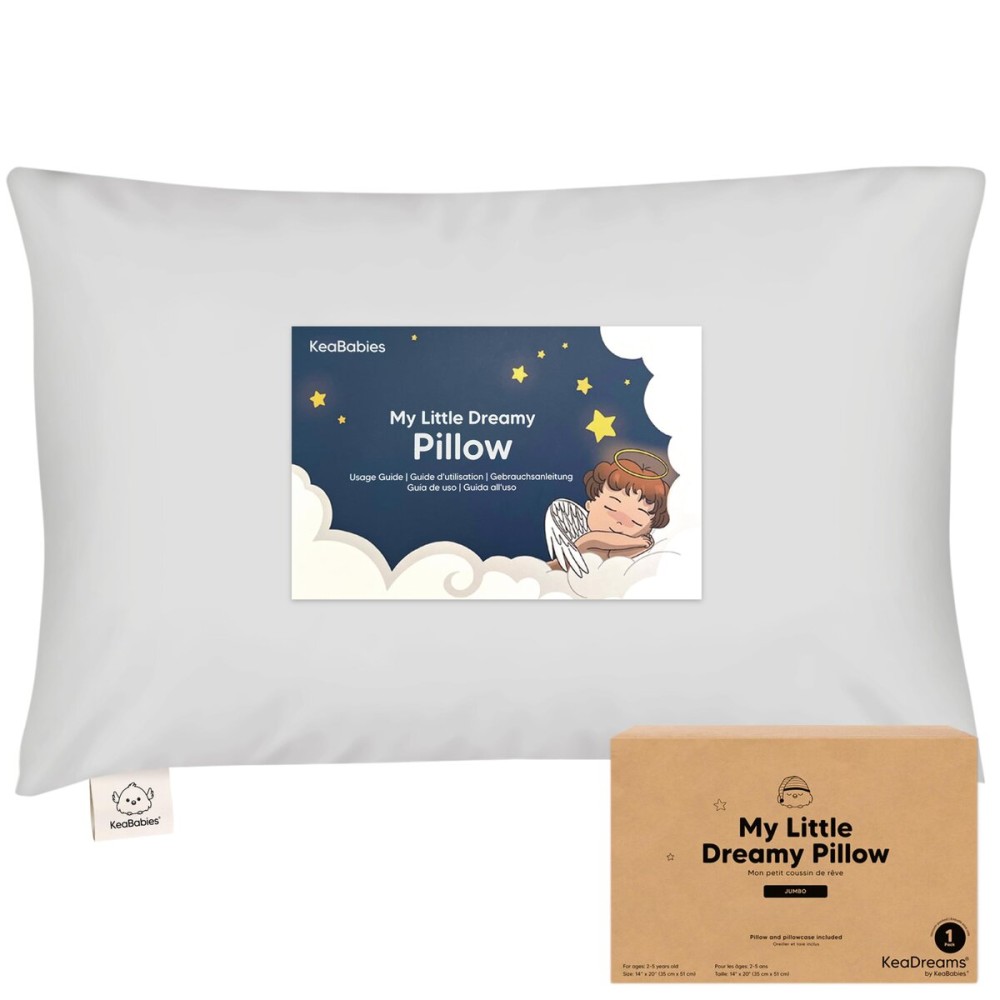 KeaBabies Toddler Pillow with Pillowcase, Jumbo 14X20 - Soft Organic Cotton Toddler Pillows for Sleeping - Machine Washable - Perfect for Travel, Toddler Bed Set (French Gray)