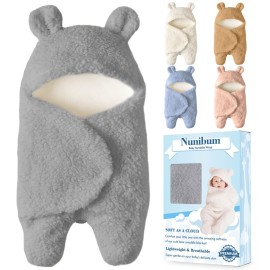 Nunibum Baby Swaddle Blanket Boys Girls Cute Plush Receiving Blanket Ultra-Soft Newborn Sleeping Wraps for Infant 0-6 Months - Grey