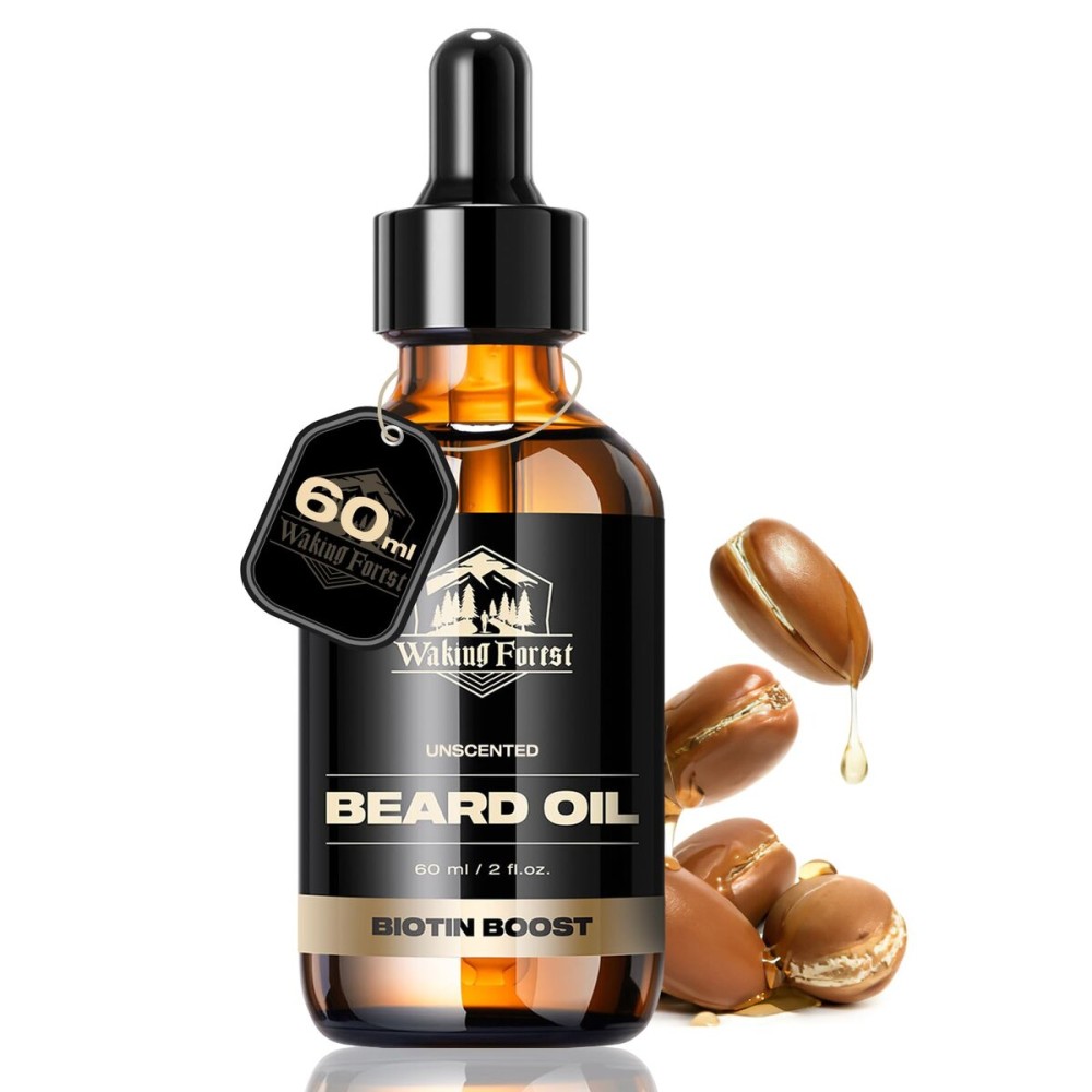 Waking Forest Beard Oil for Men 60 ml - Unscented Biotin Mustache Oil with Vitamin E, Rosemary & Castor - Beard Care Softener, Strengthens, and Moisturizes - Beard Conditioner (2 oz)
