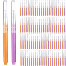 Patelai 100 Pieces Braces Brush for Cleaner Interdental Brush Toothpick Dental Tooth Flossing Head Oral Dental Hygiene Flosser Toothpick Cleaners Tooth Tool(Purple, Orange,Cute Size)