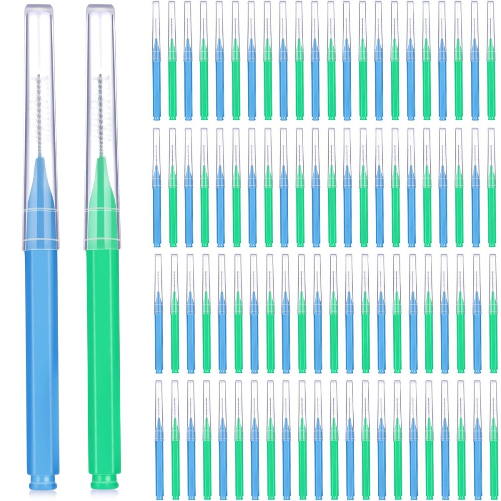 Patelai 100 Pieces Braces Brush for Cleaner Interdental Brush Toothpick Dental Tooth Flossing Head Oral Dental Hygiene Flosser Toothpick Cleaners Tooth Tool(Blue, Green,Elegant Size)