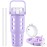 MUKOKO 32 oz Glass Tumbler with Straw,Glass Water Bottles with Time Marker,Iced Coffee Cup with Silicone Sleeve,Motivational Drinking Bottles,Leakproof-Purple