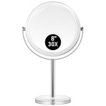 MIYADIVA Makeup Mirror, 30X Magnifying Mirror for Desk, 1X/30X Table Mirror with Stand, Double-Sided Vanity Mirror, Travel Makeup Mirror with Magnification, Desk Mirrors for Home and Office 8 in