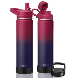 CIVAGO 24 oz Insulated Water Bottle With Straw, Stainless Steel Sports Water Flask Cup with 3 Lids (Straw, Spout and Handle Lid), Double Walled Travel Thermal Canteen Mug, Dark Rainbow