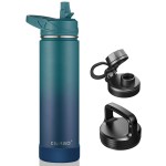 CIVAGO 24 oz Insulated Water Bottle With Straw, Stainless Steel Sports Water Flask Cup with 3 Lids (Straw, Spout and Handle Lid), Double Walled Travel Thermal Canteen Mug, Dark Night