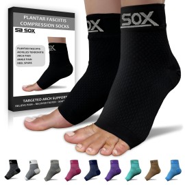 SB SOX Plantar Fasciitis Relief Socks - Ankle Brace Compression Sleeve - Arch Support for Foot Pain, Swelling, Heel Spurs - Foot Brace for Achilles Tendonitis Relief, Injury Recovery (Solid Black, Small)