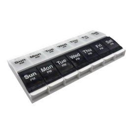 EZY DOSE Push Button (7-Day) Pill Case, Medicine Planner, Vitamin Organizer, 2 Times a Day AM/PM Container, X-Large Compartments, Arthritis Friendly, Effortless Open, Clear Lids, Blue/White, BPA Free