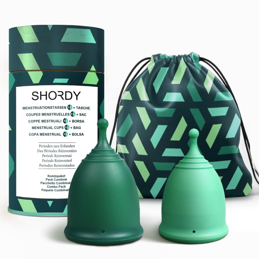 SHORDY Reusable Soft Menstrual Cups Set, Small & Large Period Cup for Women, 12 Hours Protection, Copa Menstrual for Beginners or Experienced Users, Tampon, Pads & Disc Alternative for Swimming, Yoga