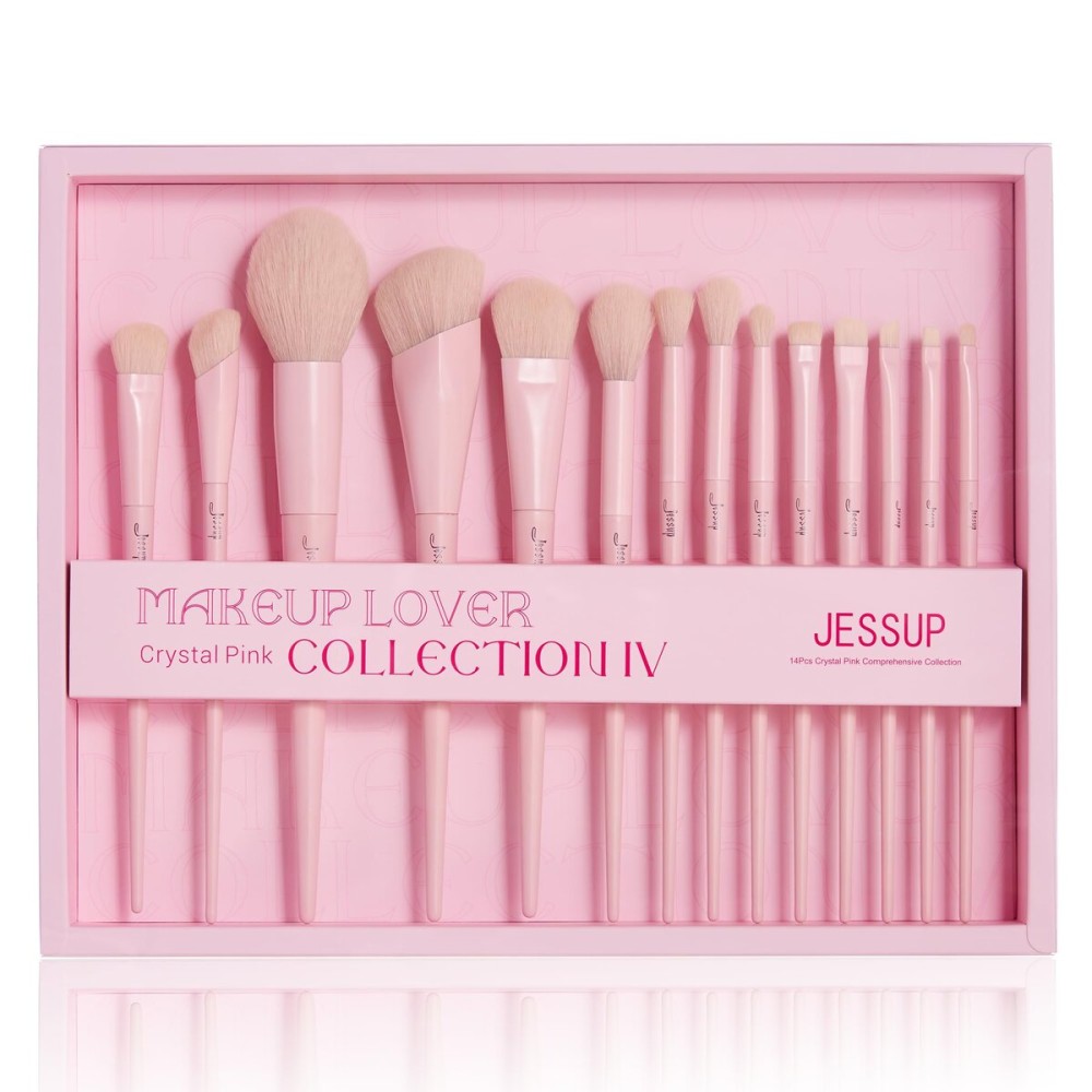 Jessup Pink Makeup Brushes Set 14Pcs Make up Brushes Premium Vegan Foundation Concealer Blush Eyeshadow Eyeliner Powder Highlighter Blending Face Brush Set with Gift Box, T495-G
