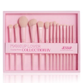 Jessup Pink Makeup Brushes Set 14Pcs Make up Brushes Premium Vegan Foundation Concealer Blush Eyeshadow Eyeliner Powder Highlighter Blending Face Brush Set with Gift Box, T495-G