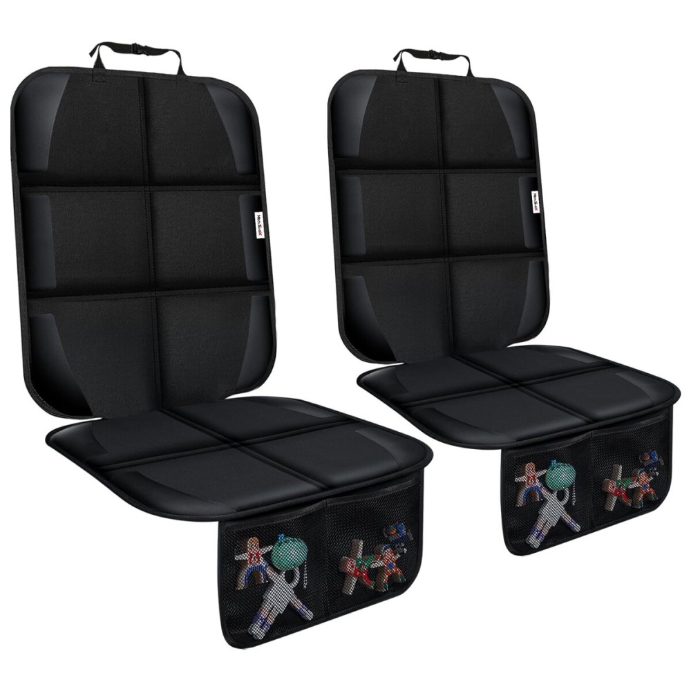 Meolsaek Car Seat Protector for Child Car Seat, Durable 600D Fabric Waterproof Car Seat Cover with Thick Pad Non-Slip Backing (No Imprints) (2 Seat Protector Black)