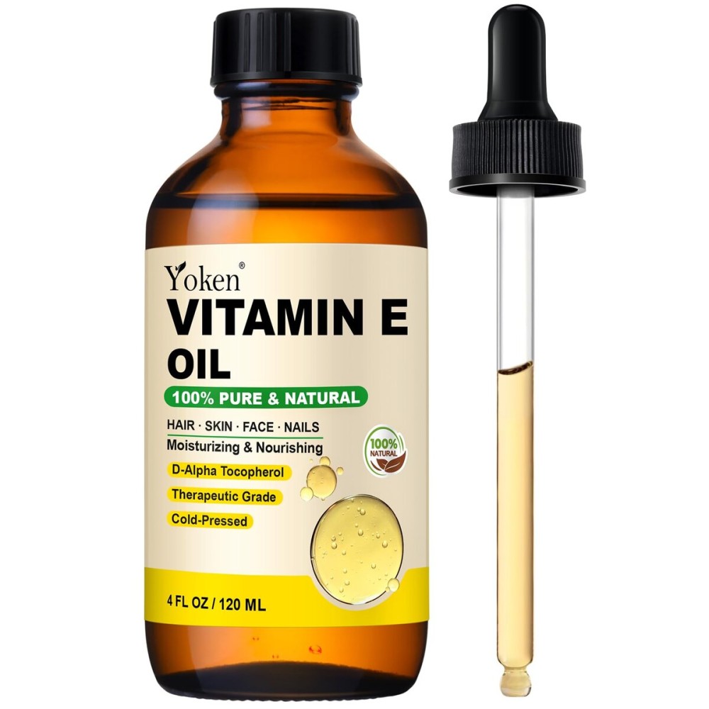 Yoken Vitamin E Oil 4 Oz Organic Vitamin E oil for Skin Vitamine oils for Face Perfect Bath and Body Oil Cold Pressed Hexane Free