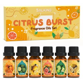 SALKING Citrus Burst Essential Oil Set, Premium Fragrance Oil for Diffuser, Scented Oil Gift Set for Soap Candle Making - Sweet Orange, Bergamo, Lemon, Grapefruit, Lime, Yuzu