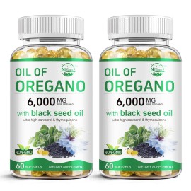 Nature\'s live Oil of Oregano with Black Seed Oil, 2 in 1 Oregano Supplement for Immune Health, Retains High Concentrated Carvacrol & Thymoquinone, Non-GMO, 60 Softgels, 2 Pack