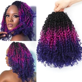 Aksice Pre-looped Yanky Twist Crochet Hair 10 Inch 8 Packs Bohemian Passion Twist Spring Mini Twist Crochet Hair for Black Women Boho Crochet Braids Synthetic (1b/purple/blue)